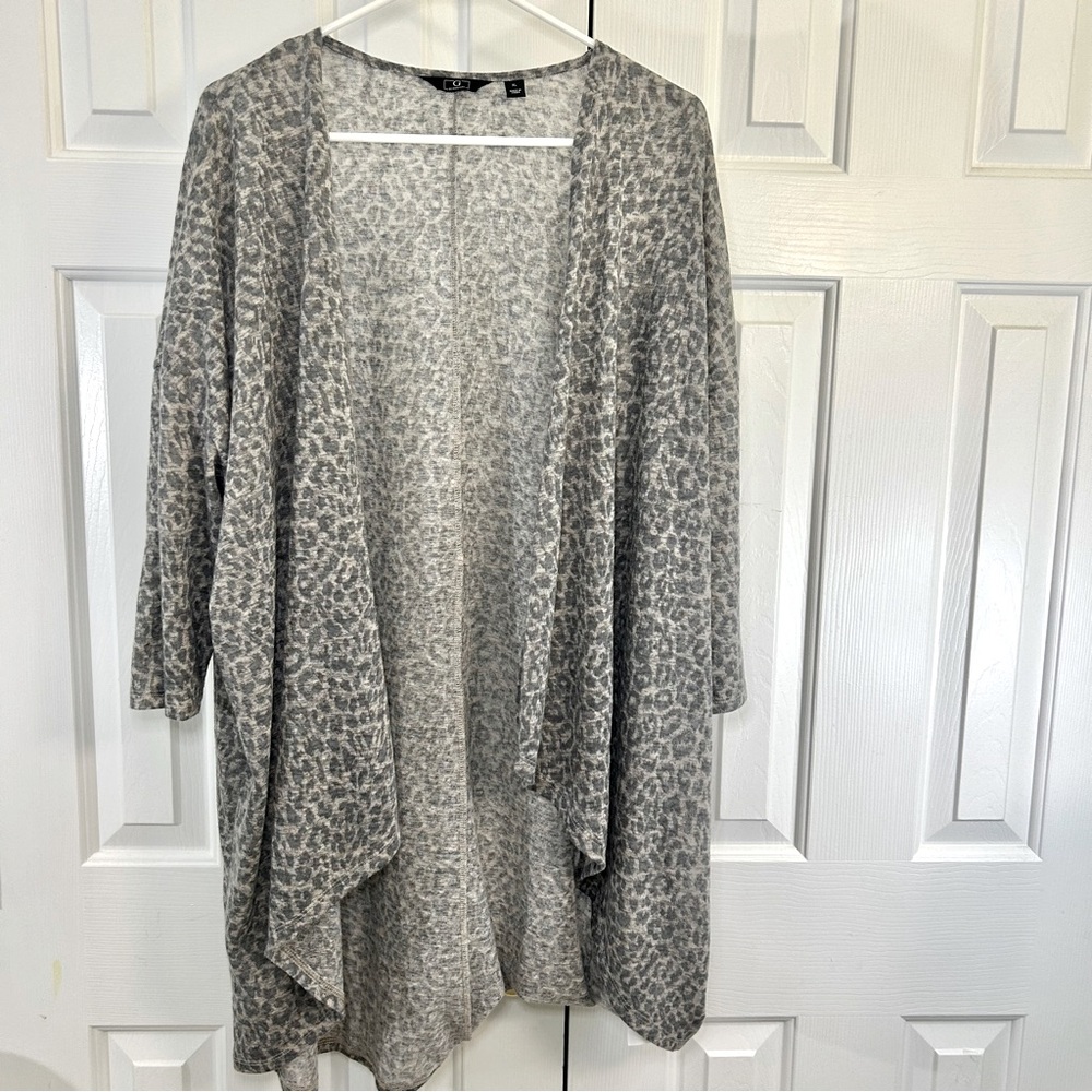 G by Giuliana Grey Leopard Animal Print Open Front Kimono Cardigan Size XL